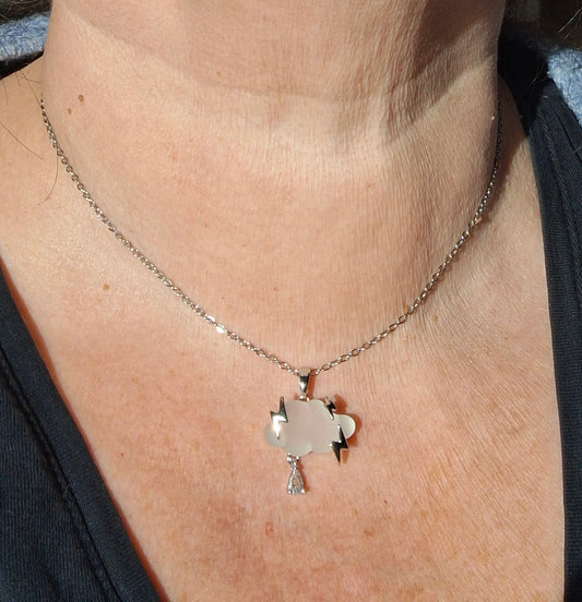 Collier chaîne acier inoxydable stainless steel 316 nuage resine serti stainless steel 316 pendentif zirconium réglable