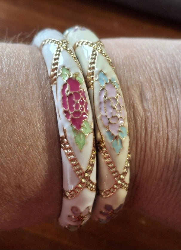 Jonc rigide vintage email cloisonné bohème