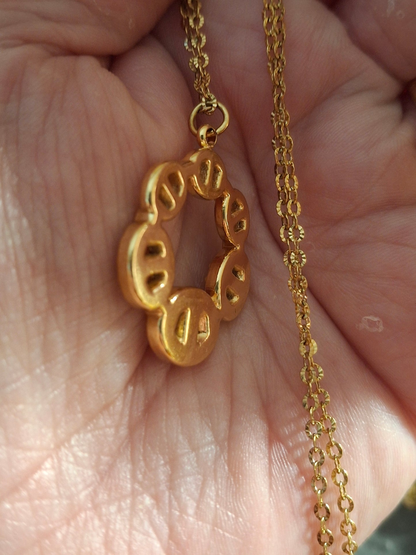 Collier chaîne dorée acier inoxydable stainless steel 316 ,pendentif maille marine serti zirconium stainless steel 316