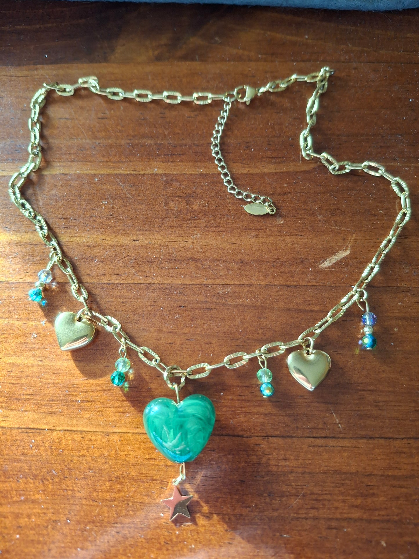 Gold-plated stainless steel chain necklace with 316 handmade charms