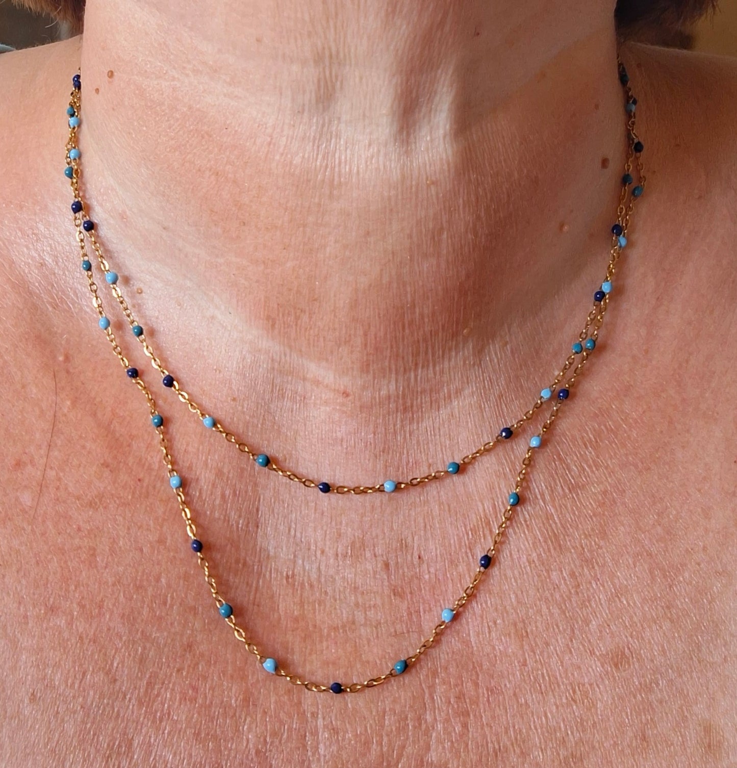 Collier chaîne dorée acier inoxydable stainless steel 316 et perles en email