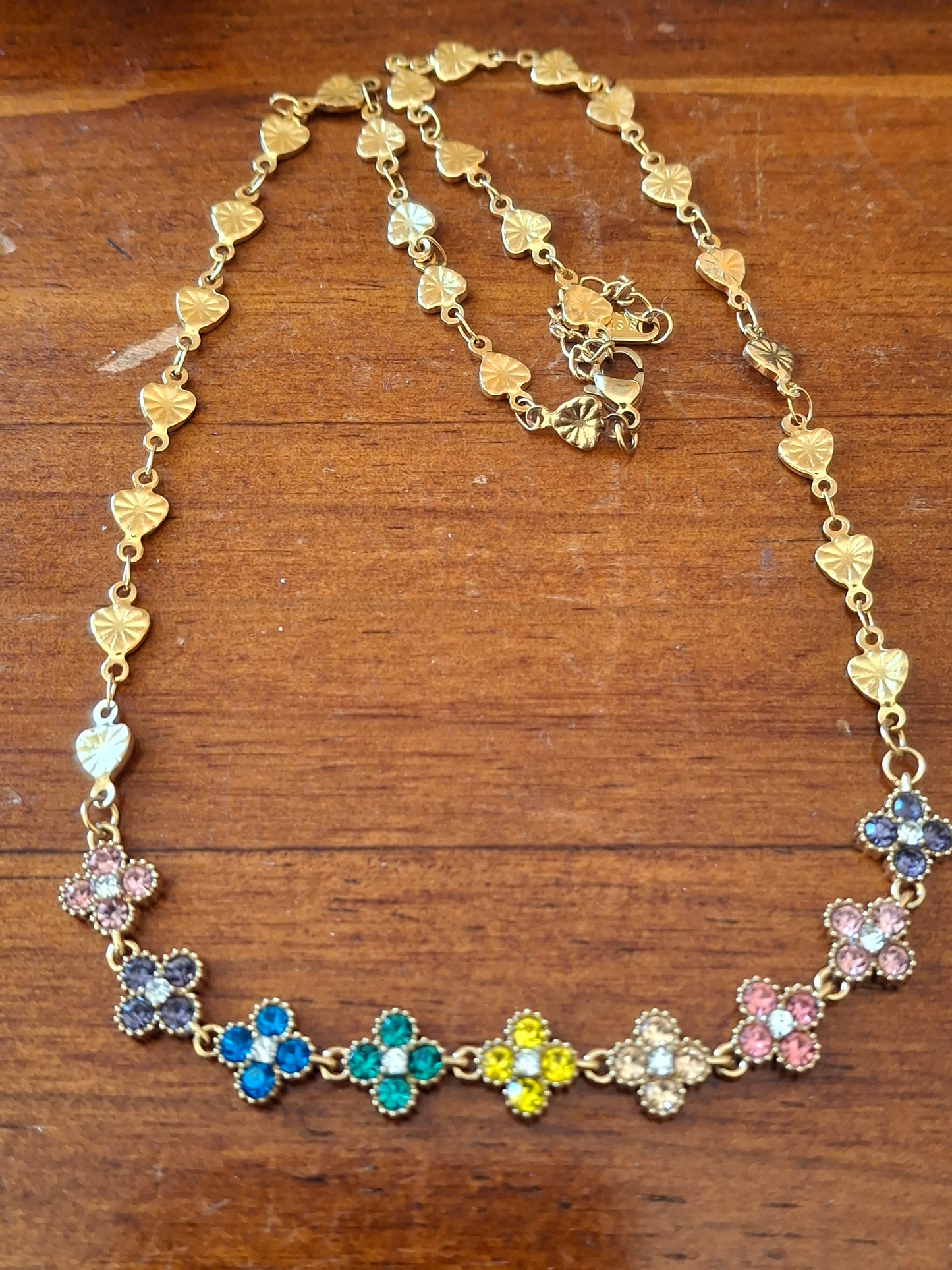 Herzkette aus Edelstahl 316 und mehrfarbige Blumenkette aus Edelstahl mit Kristall, handgefertigt, verstellbar