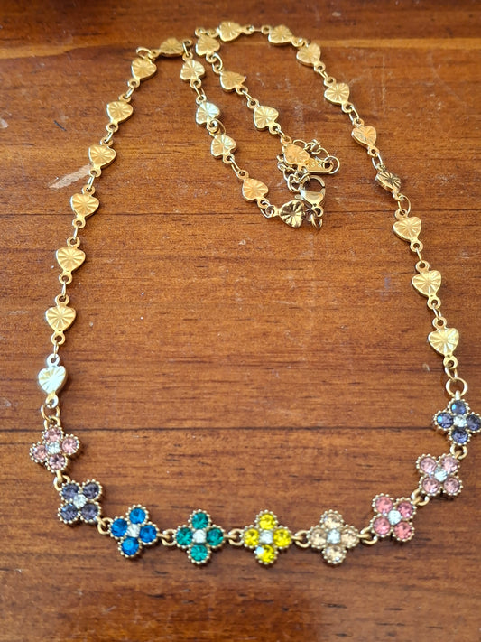 Herzkette aus Edelstahl 316 und mehrfarbige Blumenkette aus Edelstahl mit Kristall, handgefertigt, verstellbar