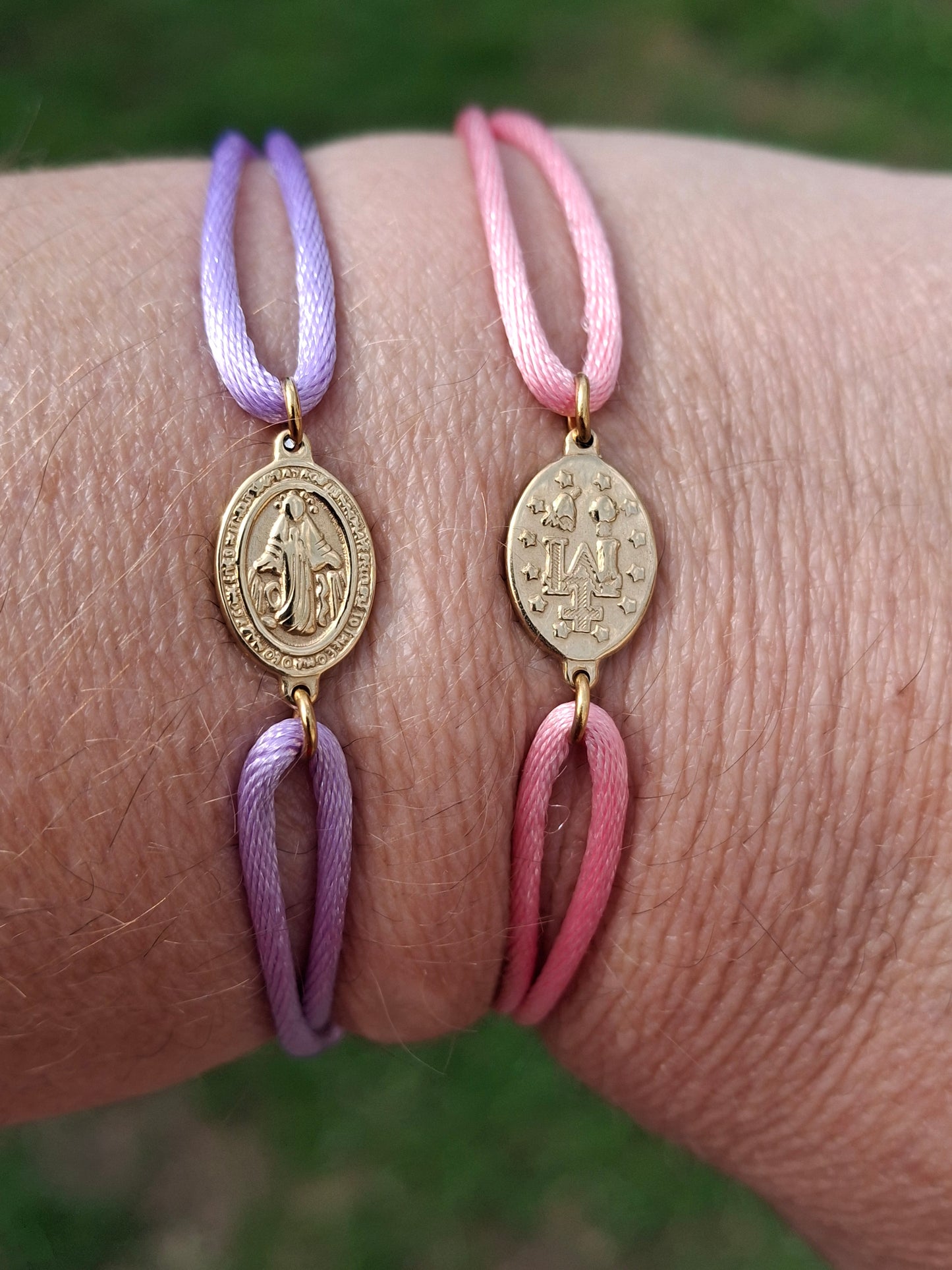 Adjustable cord bracelet, handmade, miraculous Virgin Mary, 316 stainless steel.