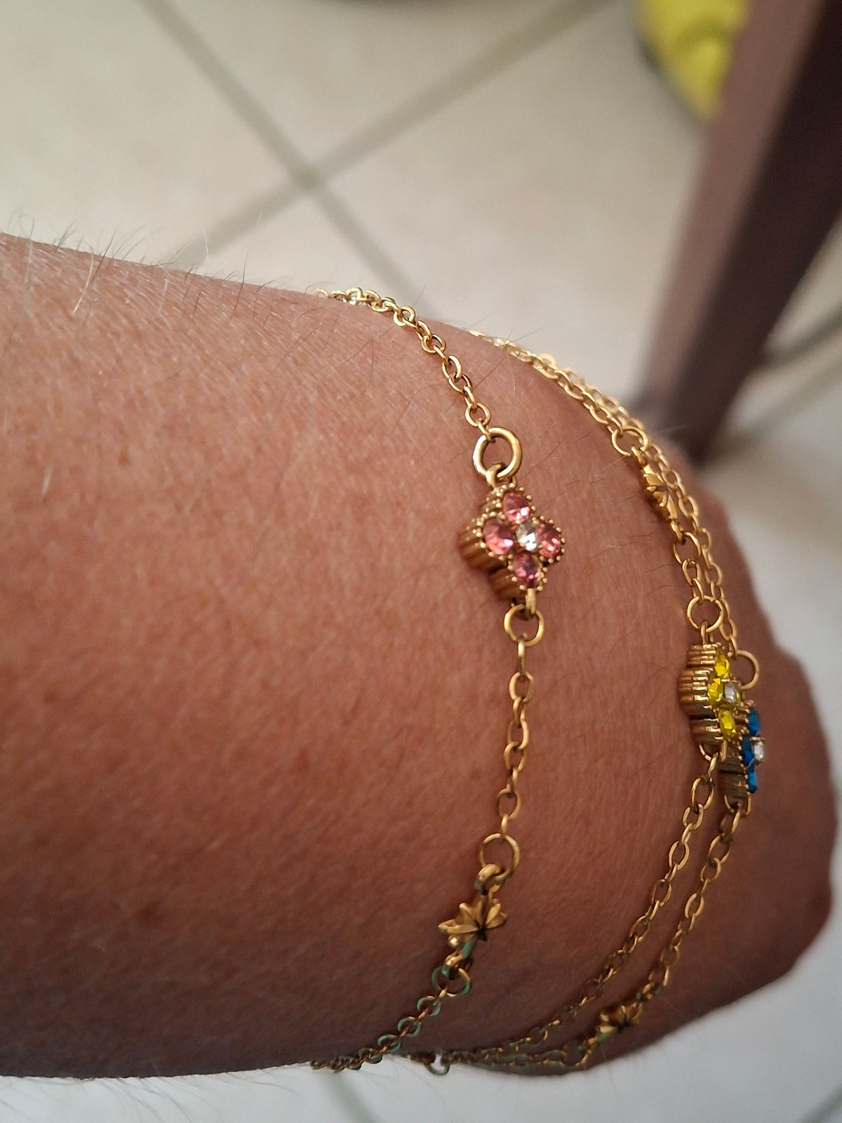 Bracelet chaîne acier inoxydable stainless steel 316 ,connecteur étoile et cristal acier inoxydable stainless steel handmade sur mesure