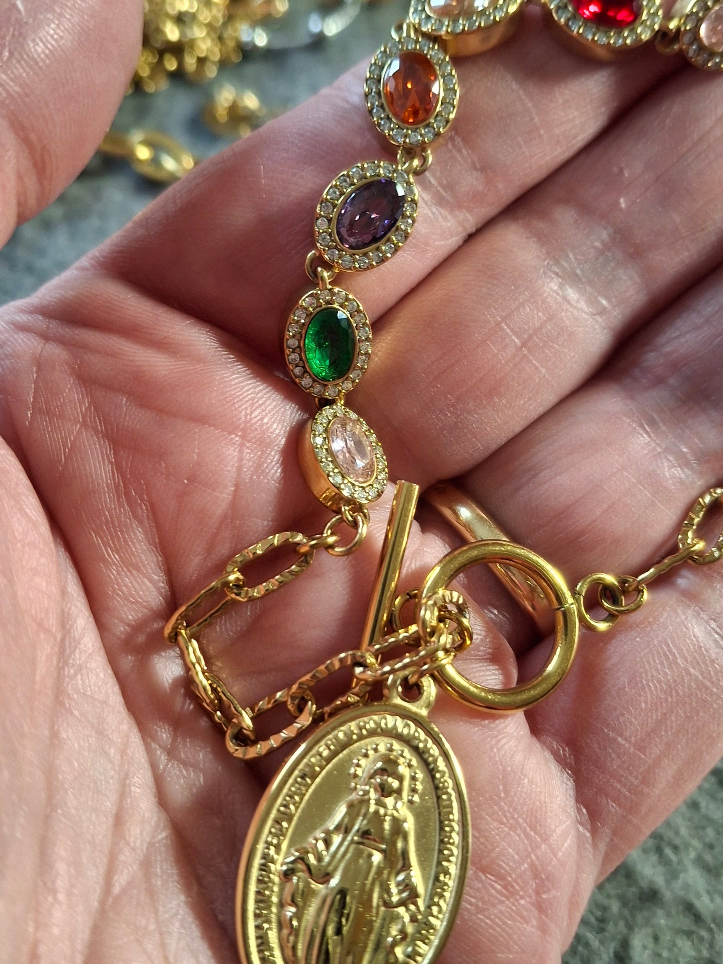 Armband Kette Edelstahl 316 von höchster Qualität, Kristall mit Zirkonia besetzt, Madonnenanhänger Edelstahl 316, handgefertigt, nur auf Maß