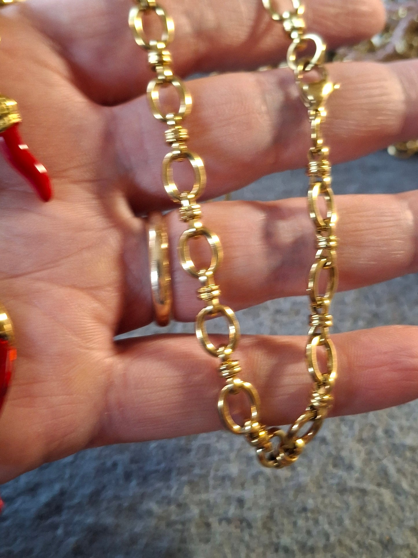 Collier chaîne maille gourmette stainless steel 316 ,grand pendentif coeur stainless steel 316 et breloques stainless steel