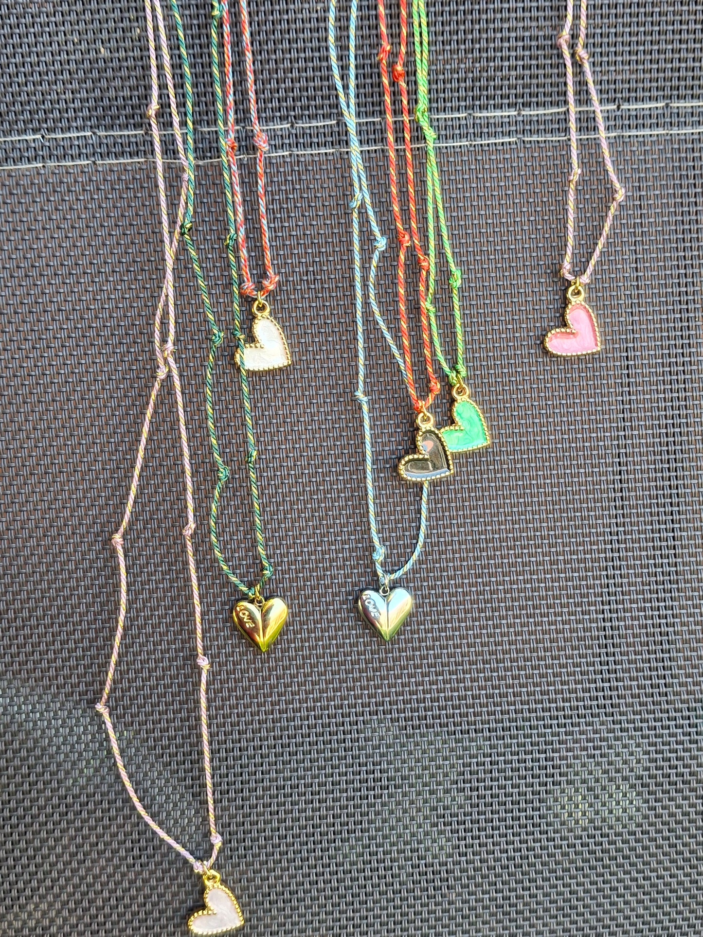 Collier cordon tressé fin pendentif coeur cadeau handmade