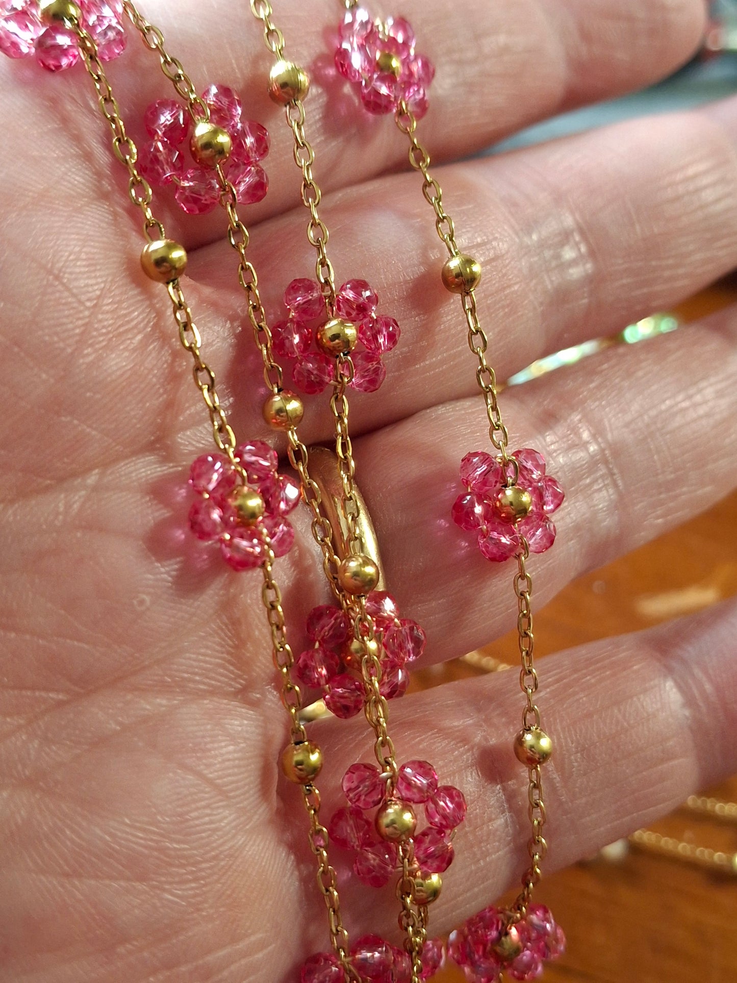 Collier chaîne dorée acier inoxydable stainless steel 316 et fleurs