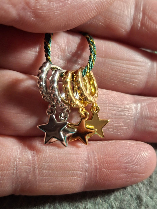 Stainless steel 316 hoop earrings, stainless steel 316 star pendant, sold as a pair