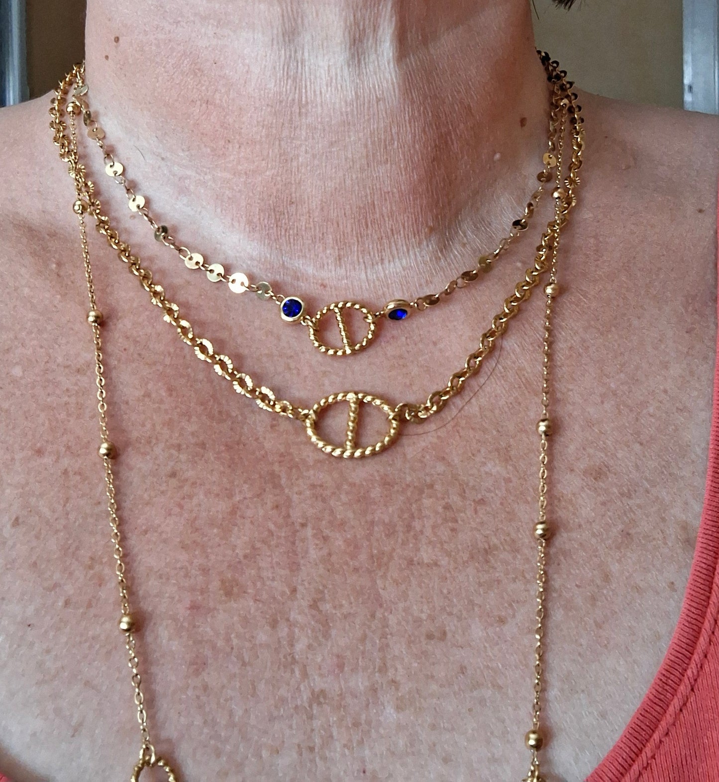 Ensemble 3 colliers acier inoxydable stainless steel 316 et maille marine, nez de cochon handmade