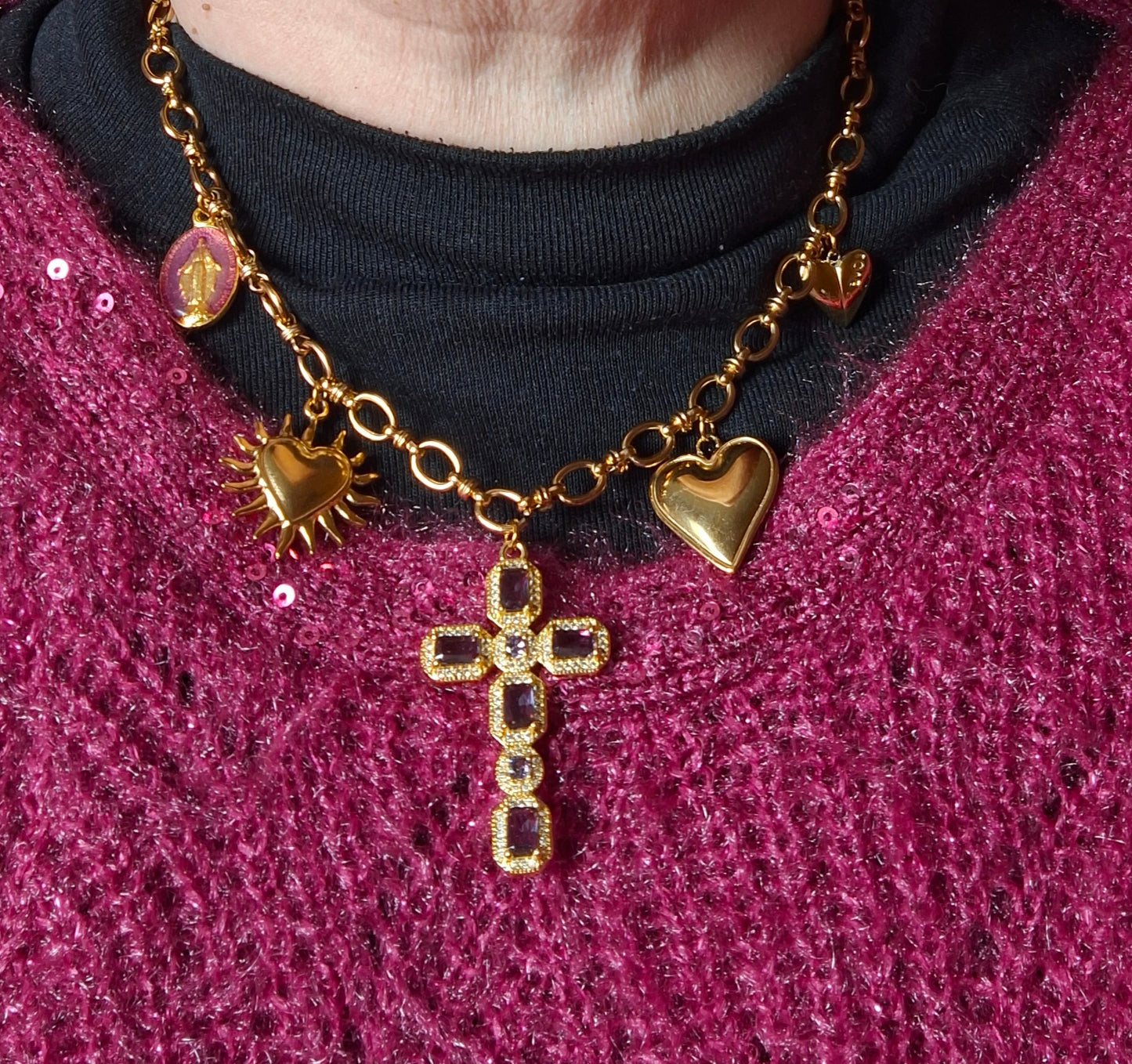 Collier chaîne maille gourmette acier inoxydable stainless steel 316 breloques handmade réglable