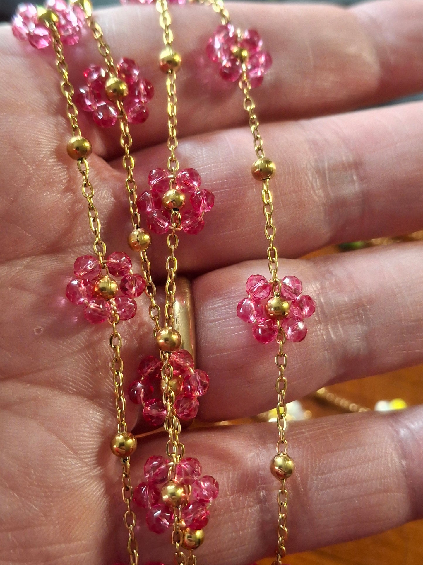 Collier chaîne dorée acier inoxydable stainless steel 316 et fleurs