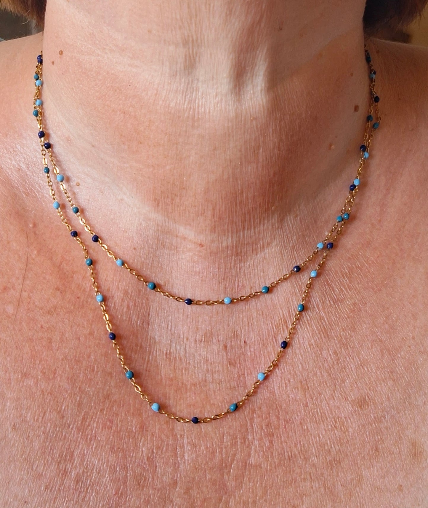 Collier chaîne dorée acier inoxydable stainless steel 316 et perles en email
