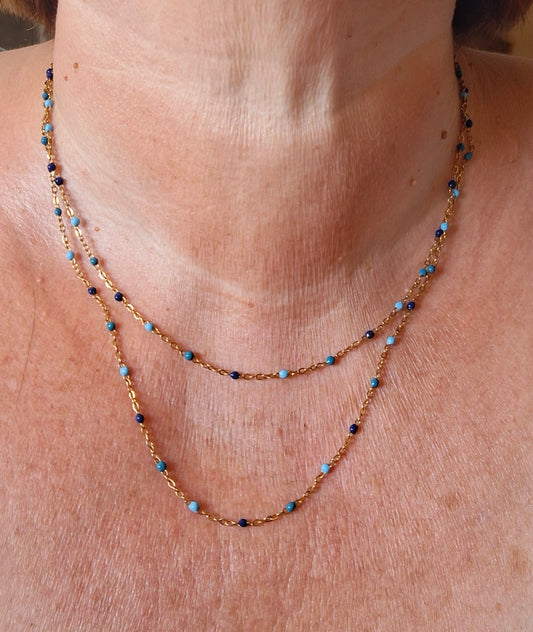 Collier chaîne dorée acier inoxydable stainless steel 316 et perles en email