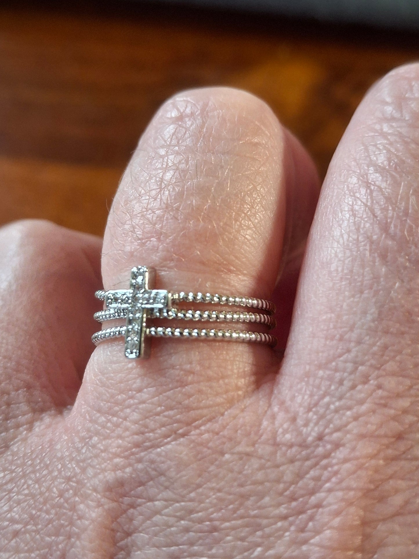 Bague acier inoxydable stainless steel 316 croix sertie zircon réglable ajustable or ou argent