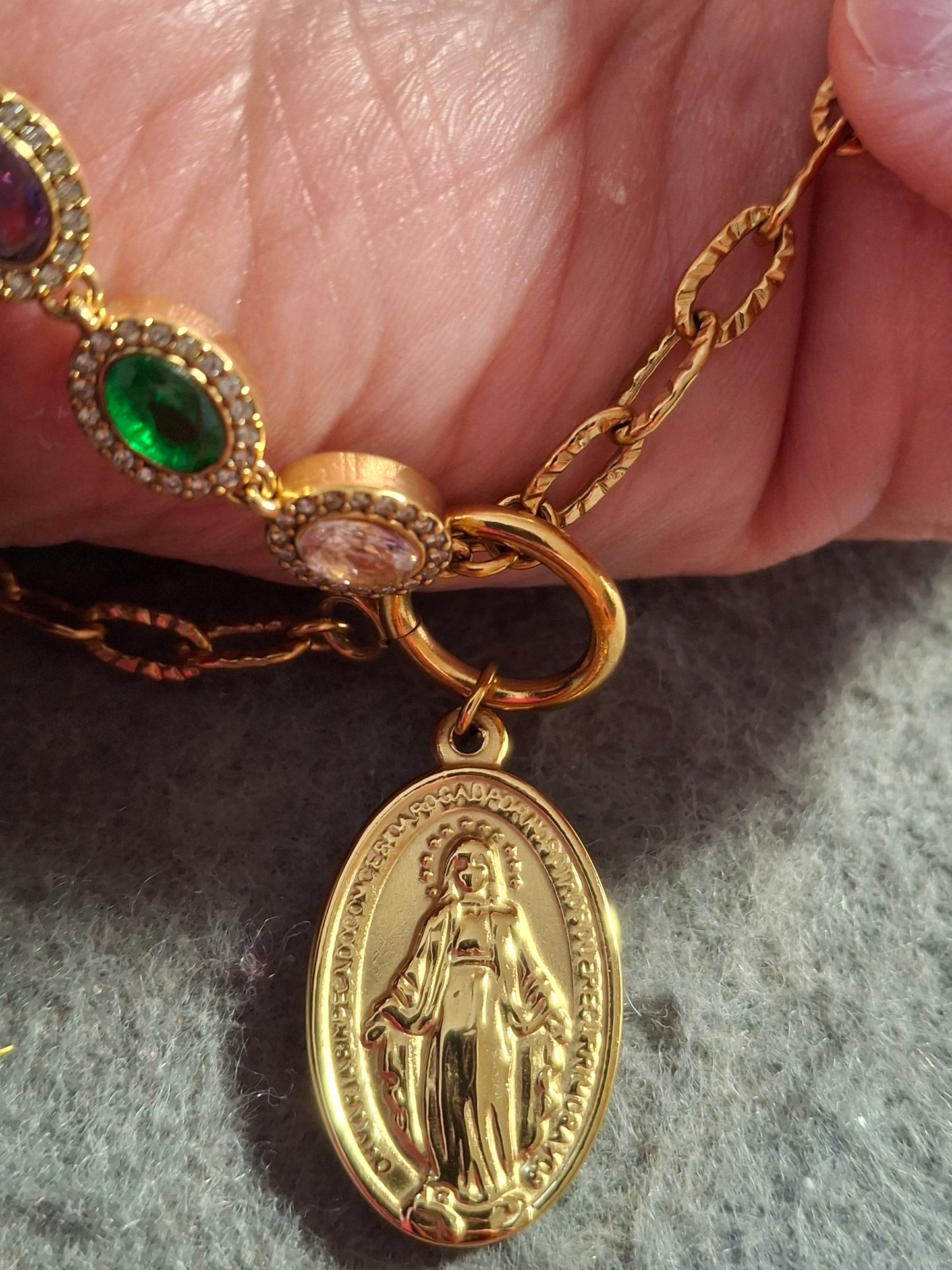 Armband Kette Edelstahl 316 von höchster Qualität, Kristall mit Zirkonia besetzt, Madonnenanhänger Edelstahl 316, handgefertigt, nur auf Maß