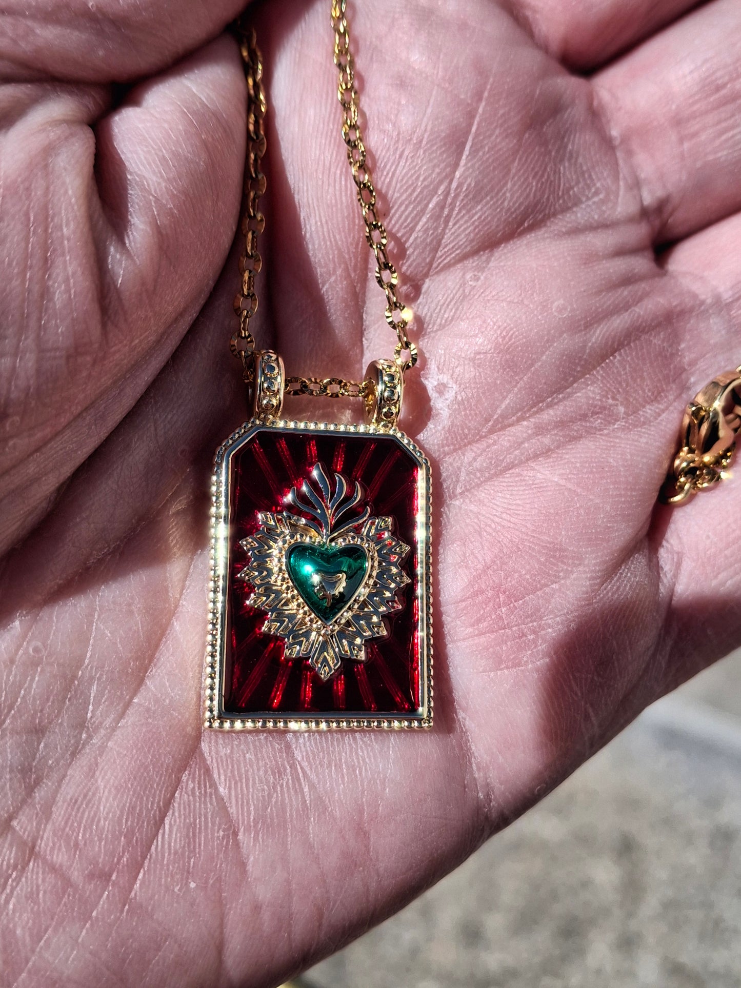 Collier chaîne dorée acier inoxydable stainless steel 316, carte de tarot, talisman, œil de Turquie