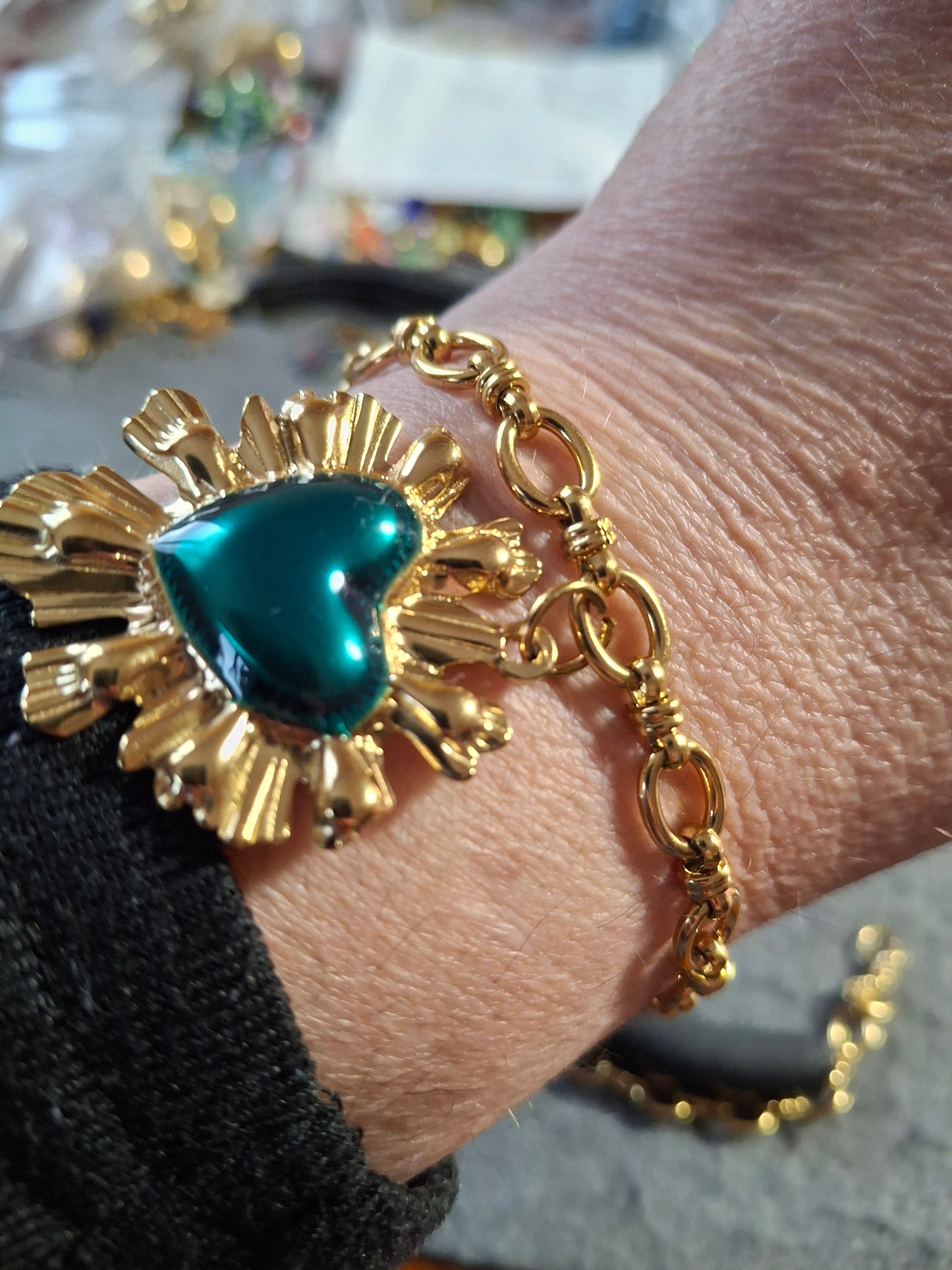 Bracelet chaîne maille gourmette stainless steel 316 ,grand cœur rétro stainless steel 316 sur mesure