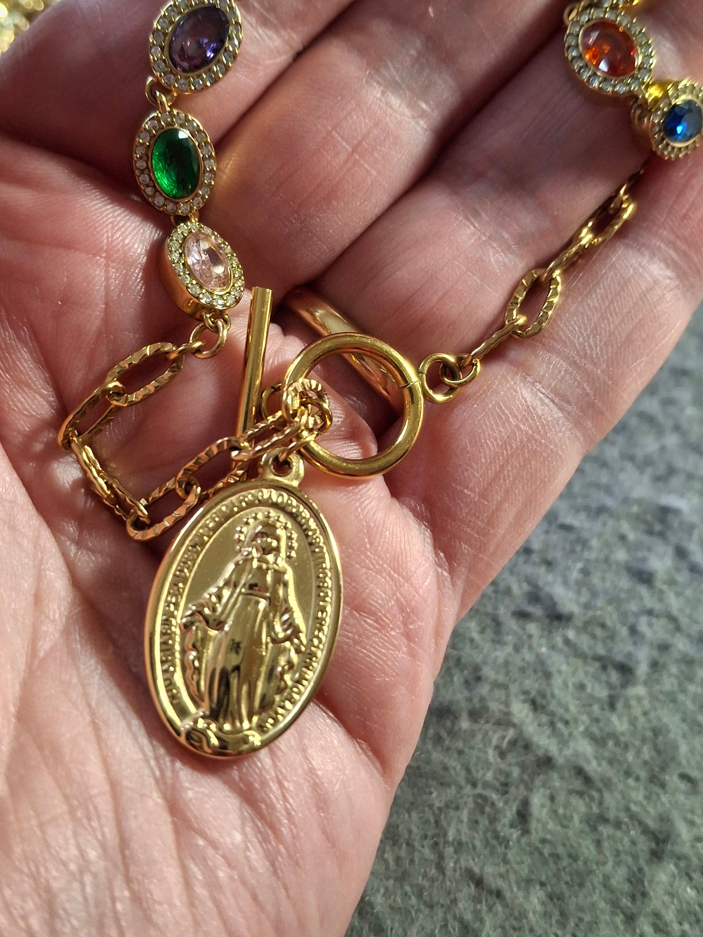 Armband Kette Edelstahl 316 von höchster Qualität, Kristall mit Zirkonia besetzt, Madonnenanhänger Edelstahl 316, handgefertigt, nur auf Maß