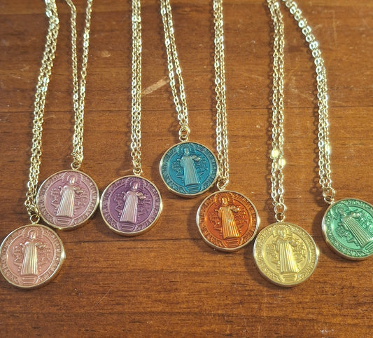 Gold-plated stainless steel (316) chain necklace with stainless steel and enamel prophet pendant