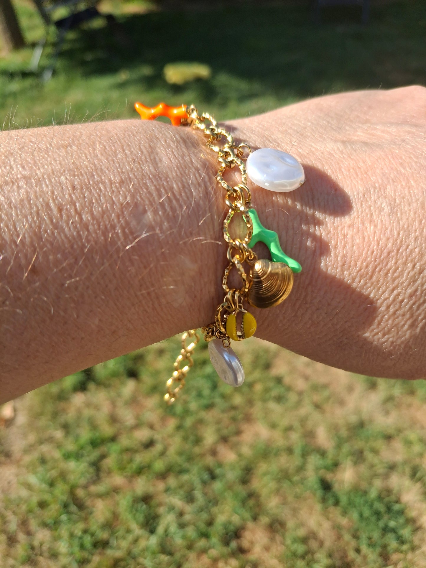 Bracelet chaîne acier inoxydable stainless steel et breloques handmade réglable