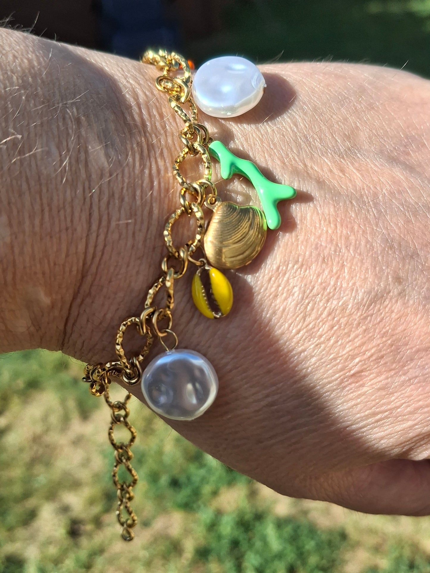 Bracelet chaîne acier inoxydable stainless steel et breloques handmade réglable