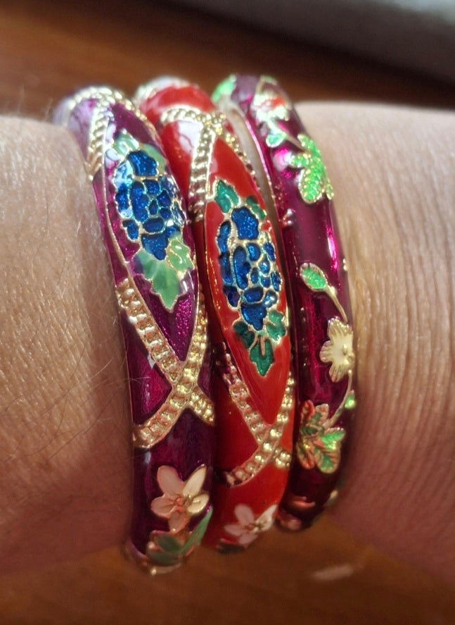 Jonc rigide vintage email cloisonné bohème