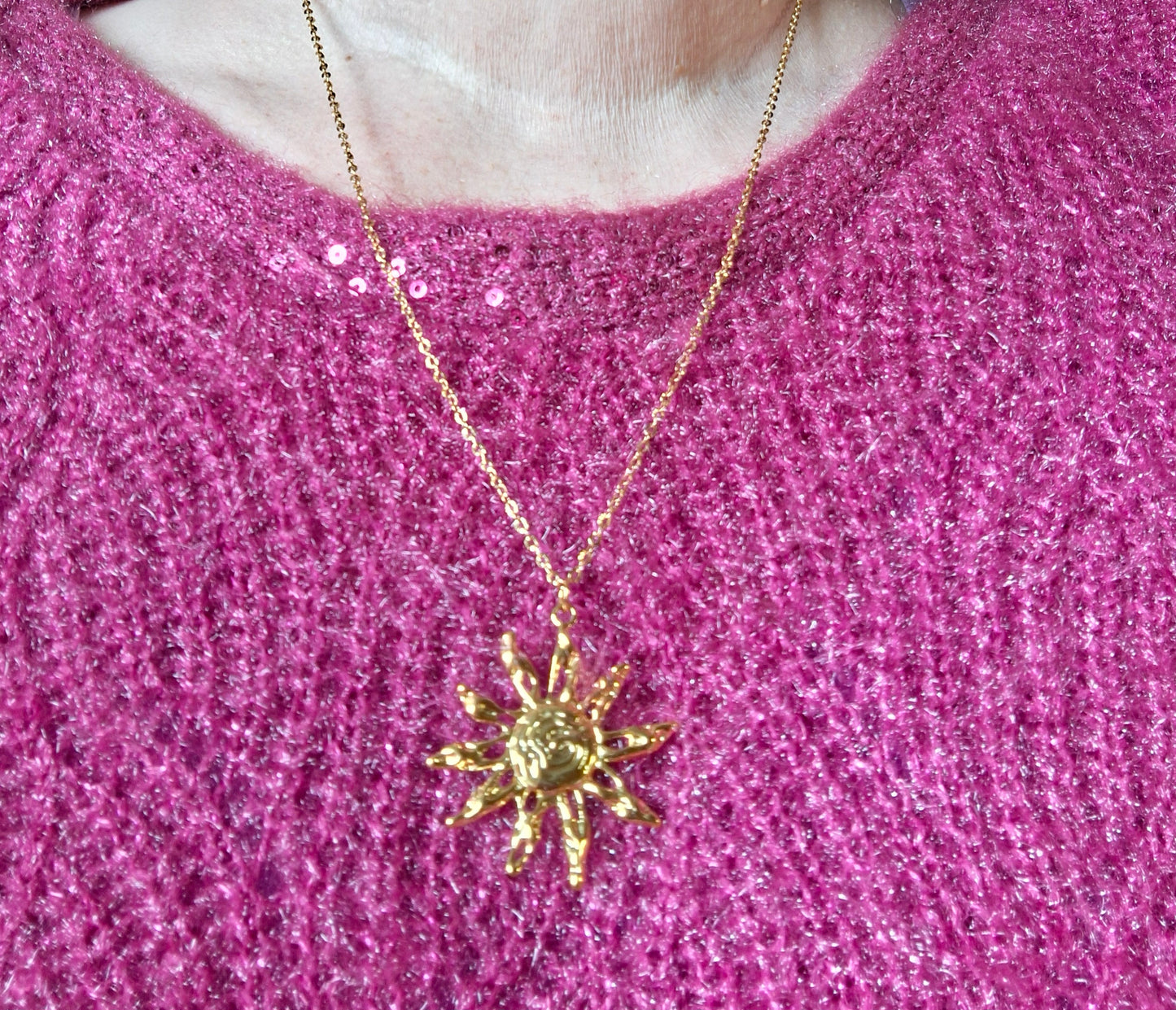 Sautoir chaîne acier inoxydable stainless steel 316 pendentif soleil stainless steel 316