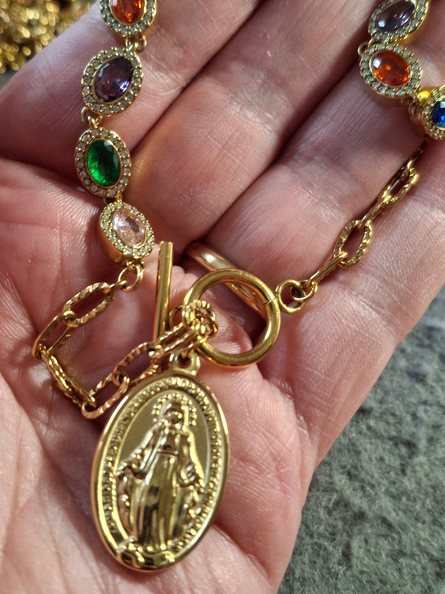 Armband Kette Edelstahl 316 von höchster Qualität, Kristall mit Zirkonia besetzt, Madonnenanhänger Edelstahl 316, handgefertigt, nur auf Maß