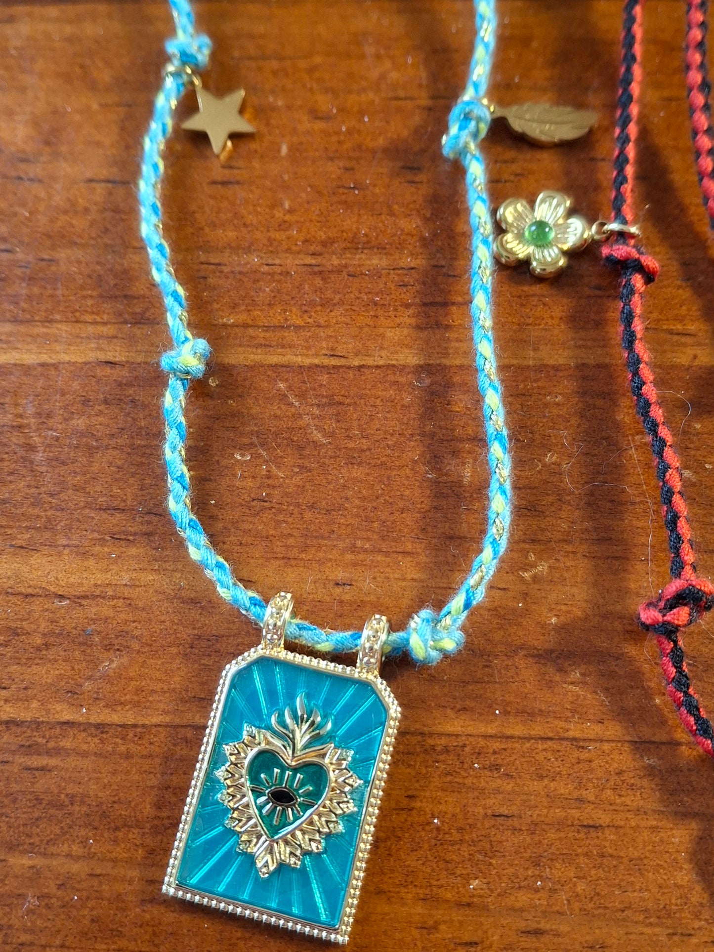 Collier cordon tressé talisman réglable ajustable handmade