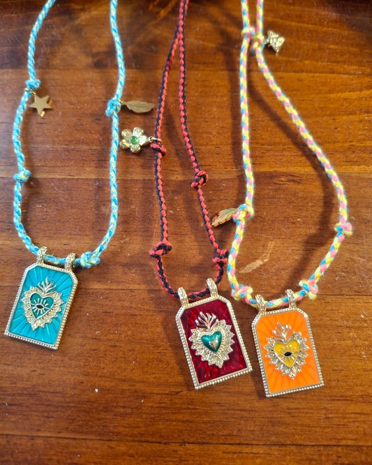 Collier cordon tressé talisman réglable ajustable handmade