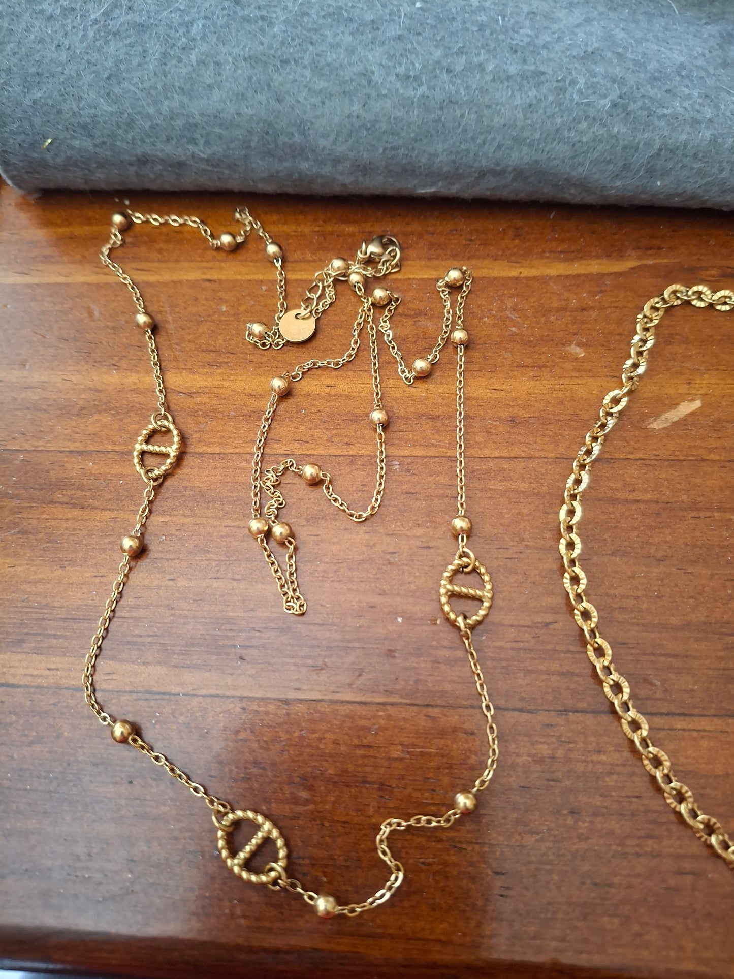 Ensemble 3 colliers acier inoxydable stainless steel 316 et maille marine, nez de cochon handmade