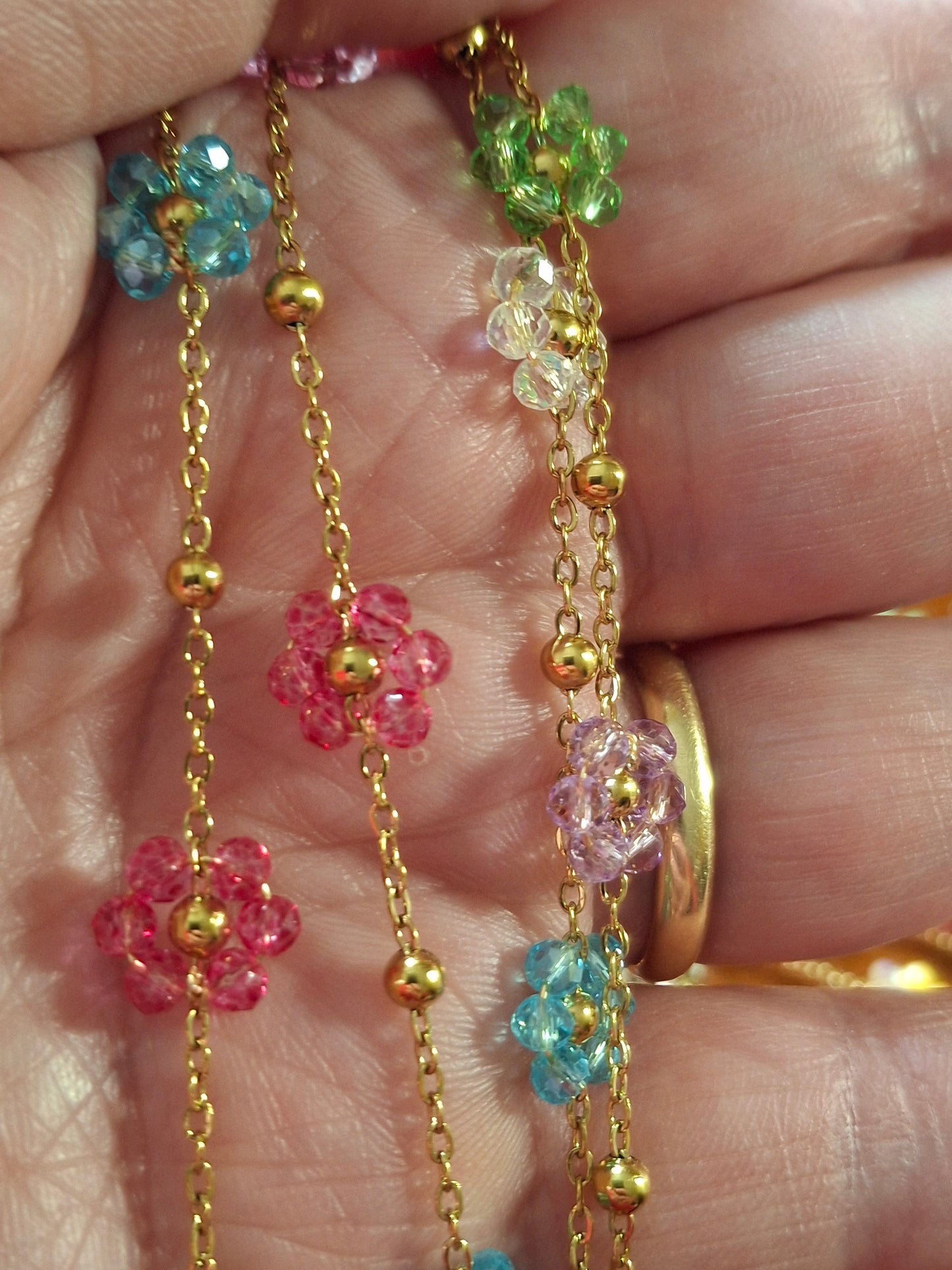 Collier chaîne dorée acier inoxydable stainless steel 316 et fleurs