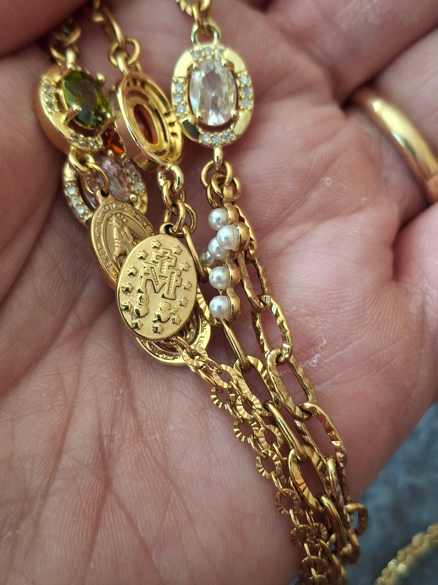 Bracelet très belle chaîne acier inoxydable stainless steel et cristal, madone stainless steel 316 handmade