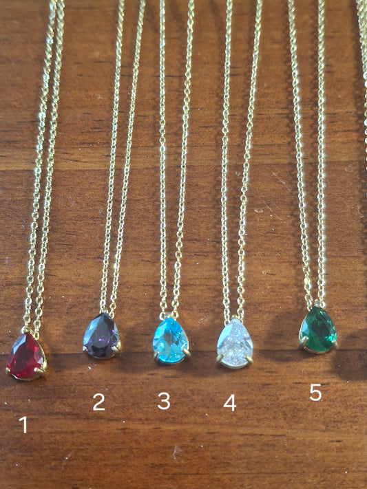 Adjustable stainless steel 316 chain necklace with birthstone crystal