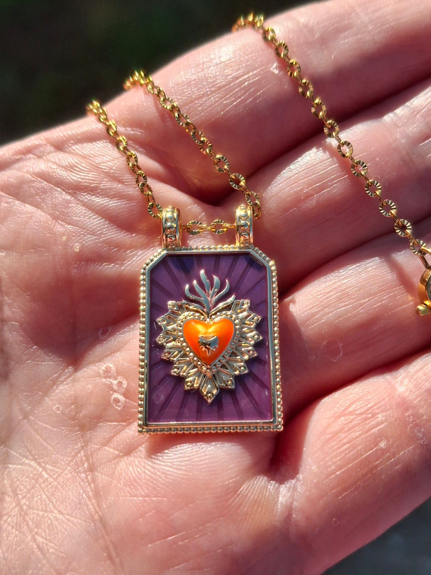 Collier chaîne dorée acier inoxydable stainless steel 316, carte de tarot, talisman, œil de Turquie