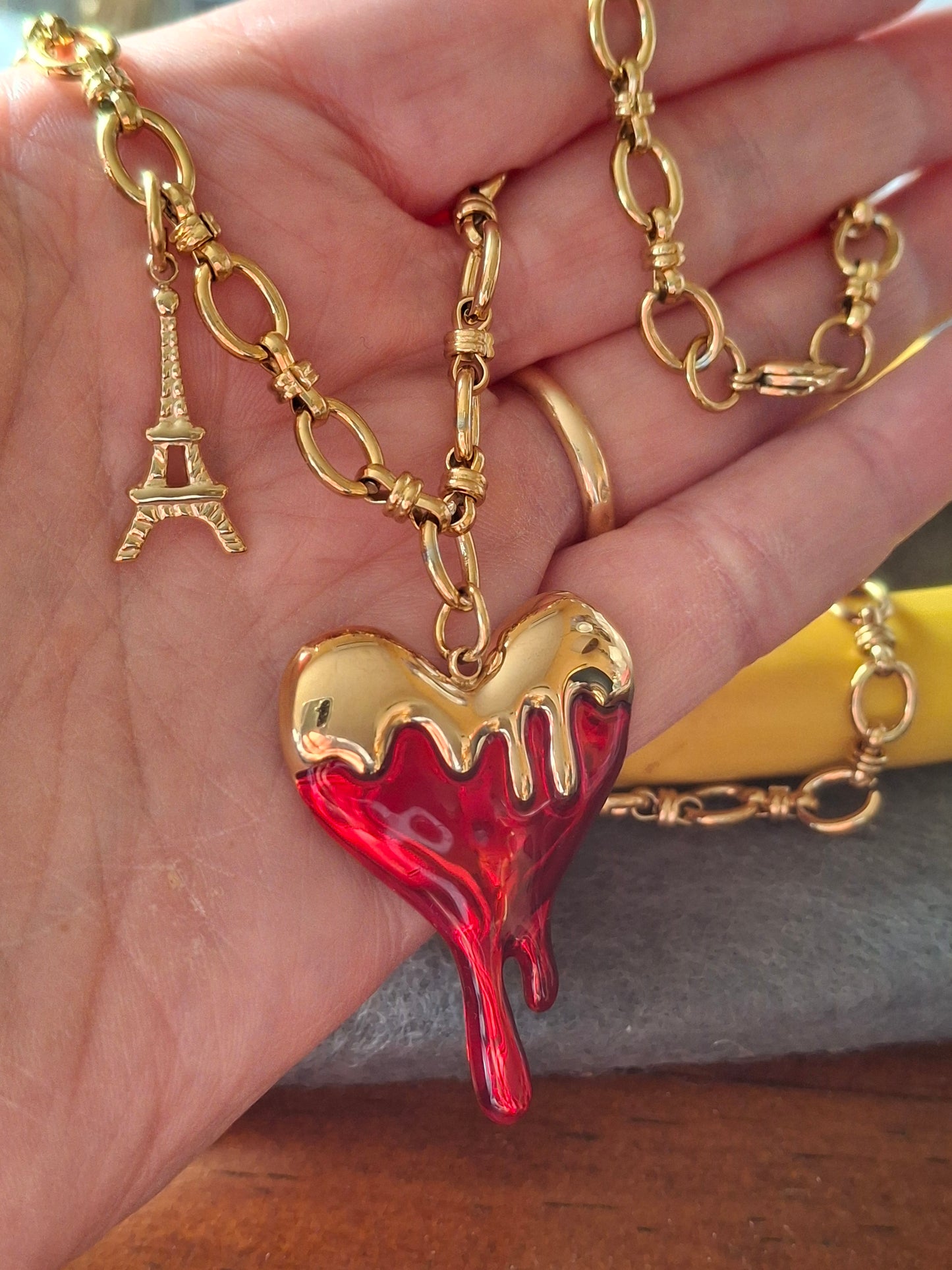 Verstellbare Edelstahl-316-Panzerkette mit Herz- und Eiffelturm-Anhängern