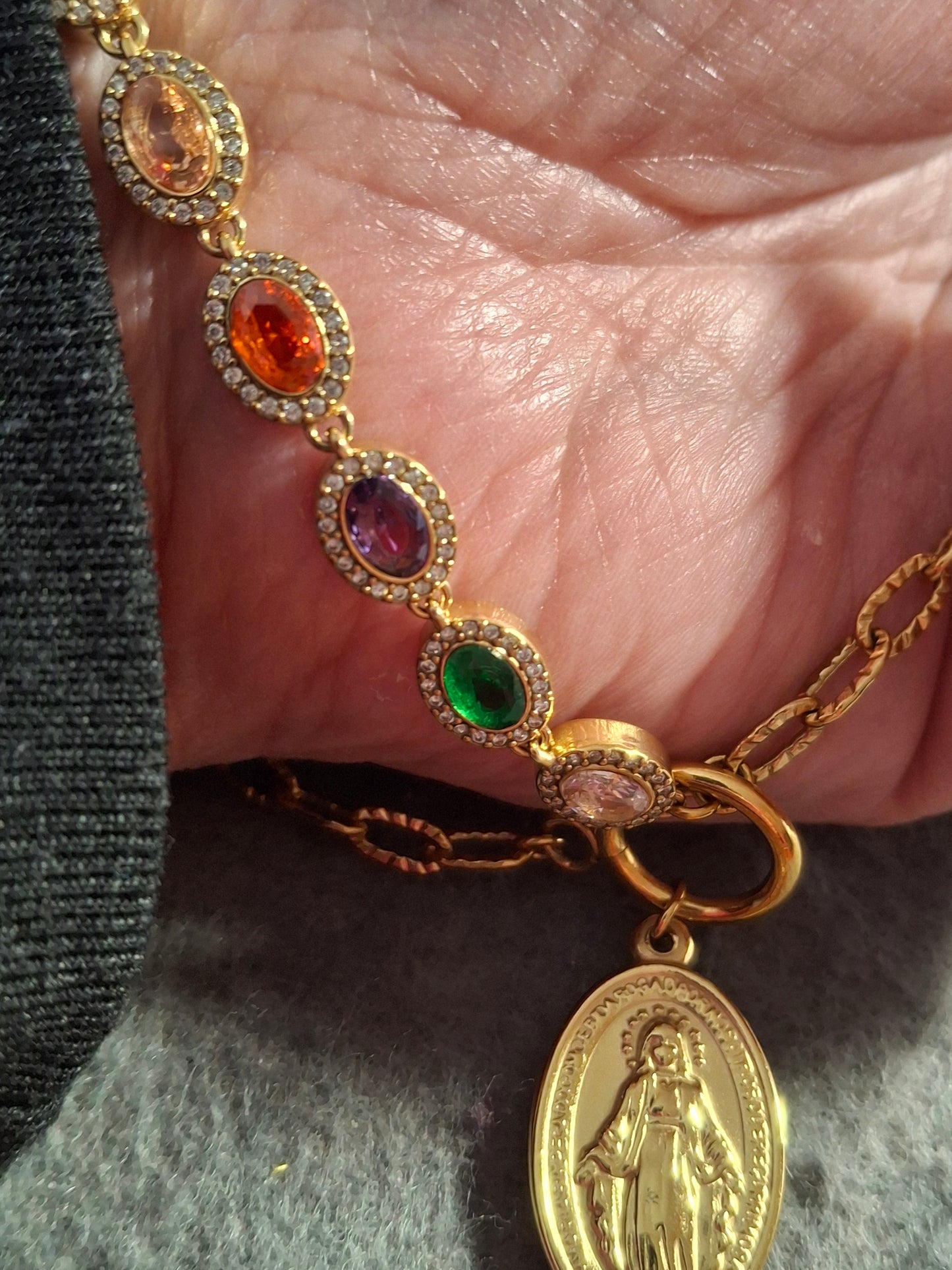 Armband Kette Edelstahl 316 von höchster Qualität, Kristall mit Zirkonia besetzt, Madonnenanhänger Edelstahl 316, handgefertigt, nur auf Maß