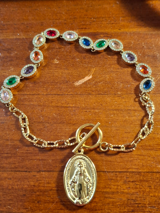 Armband Kette Edelstahl 316 von höchster Qualität, Kristall mit Zirkonia besetzt, Madonnenanhänger Edelstahl 316, handgefertigt, nur auf Maß