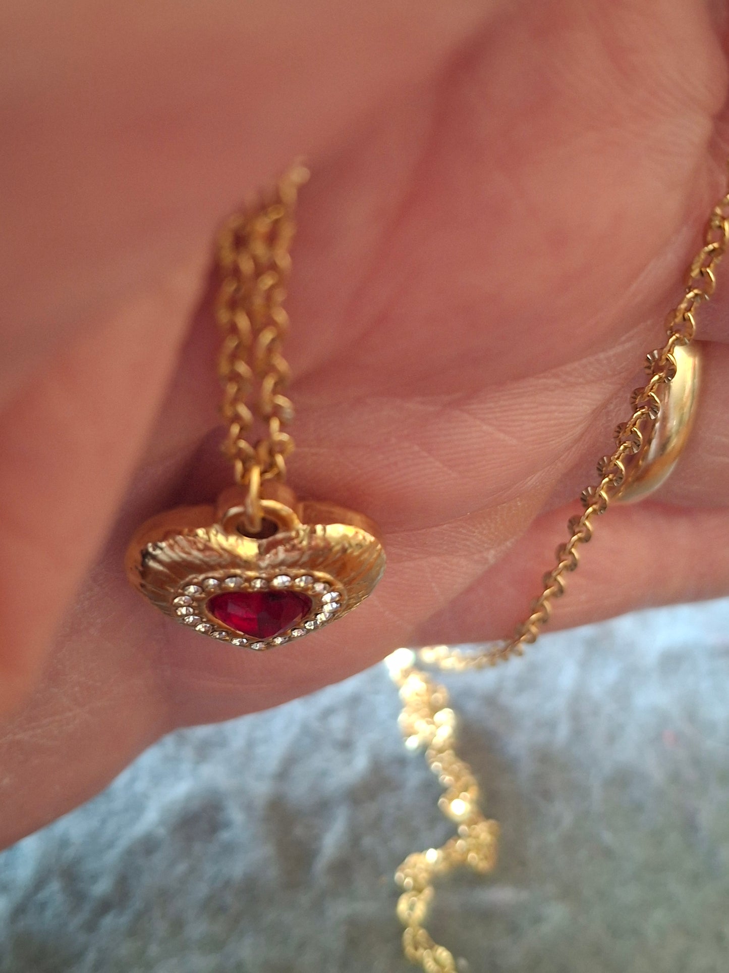 Halskette goldfarbene Edelstahlkette 316, Herzanhänger Edelstahl 316 mit Zirkonia