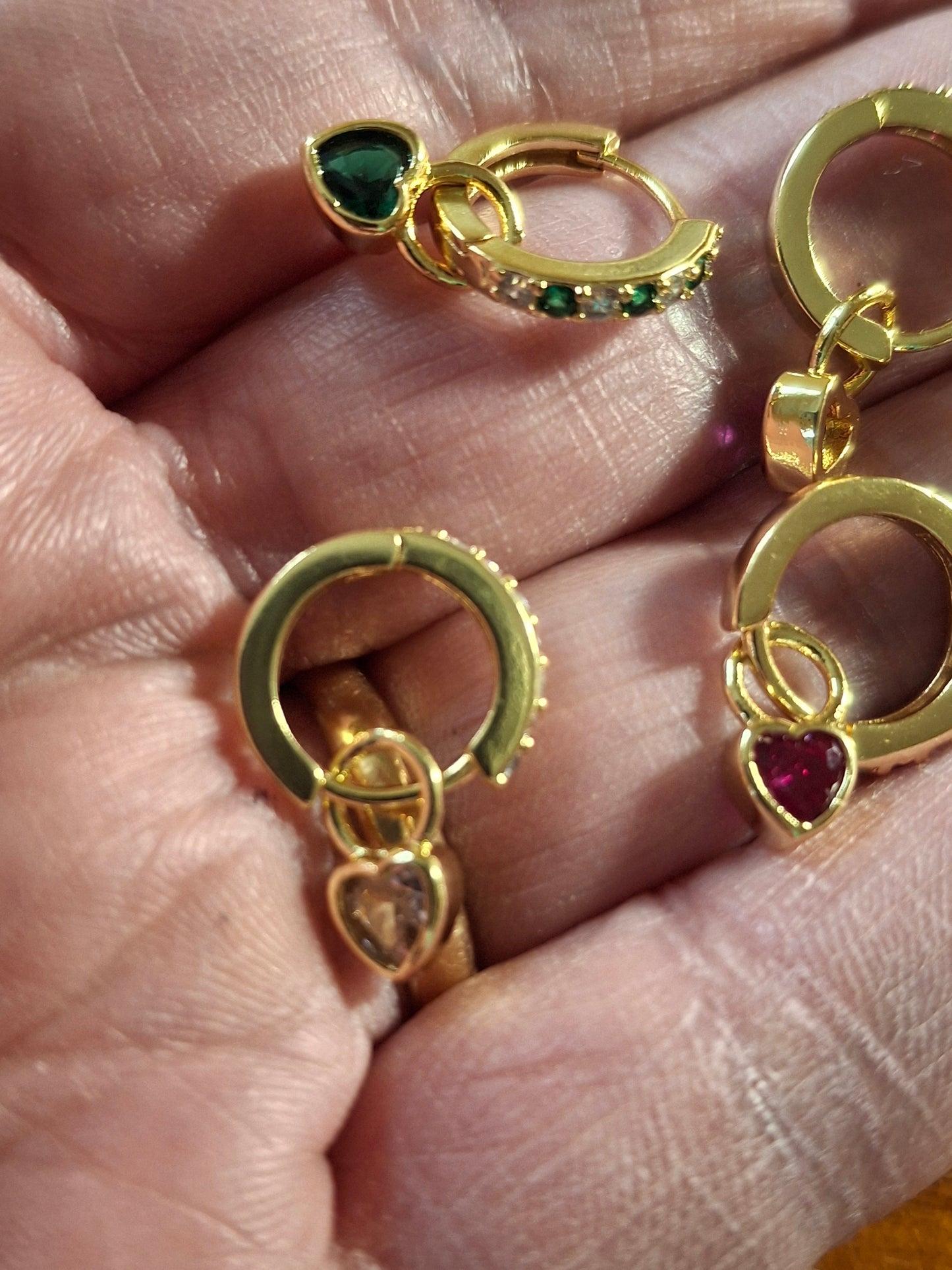 Single earrings, 316 stainless steel huggies and heart pendant with zirconia