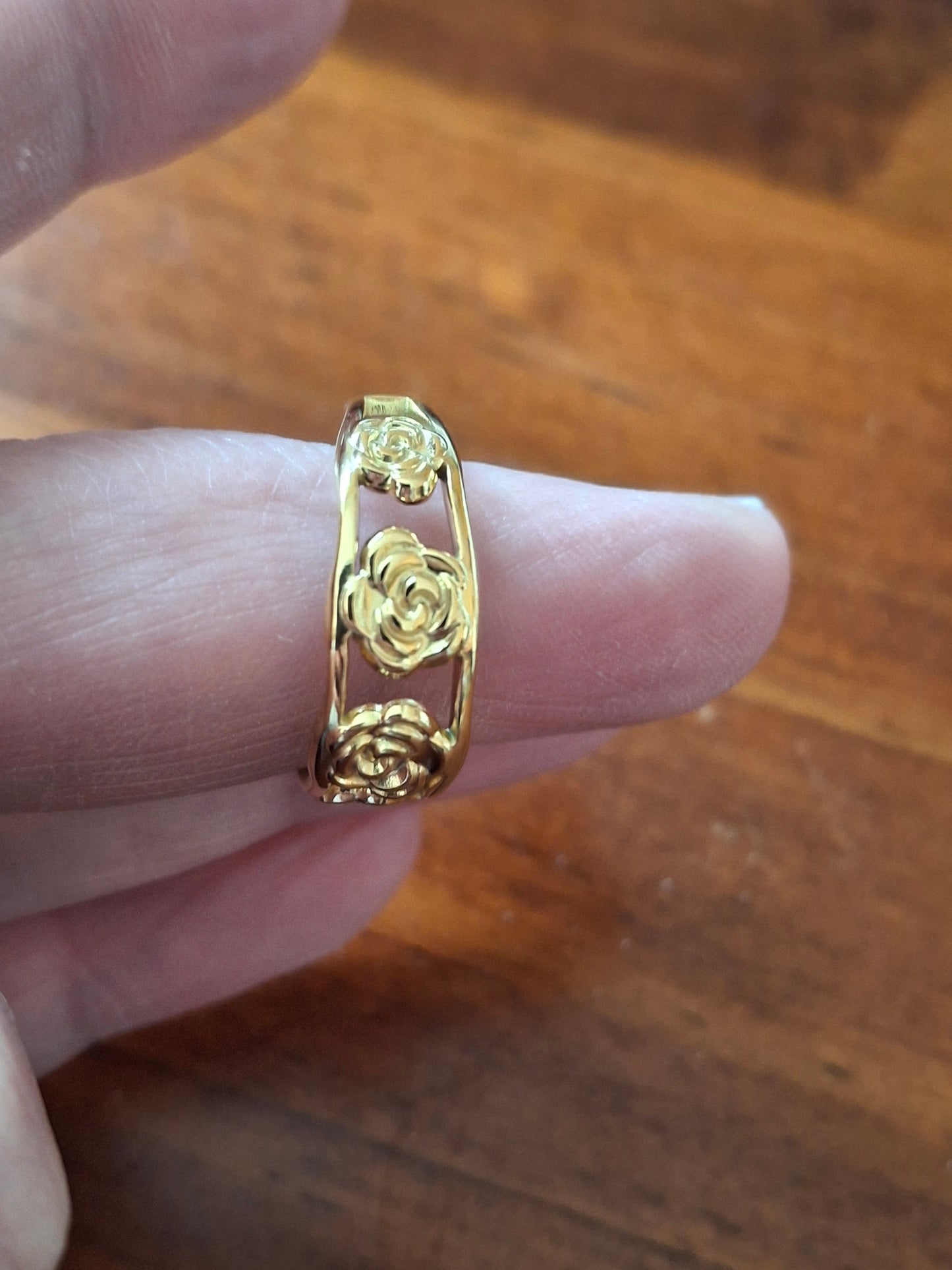 Bague acier inoxydable stainless steel 316 ,motif fleurs réglable ajustable