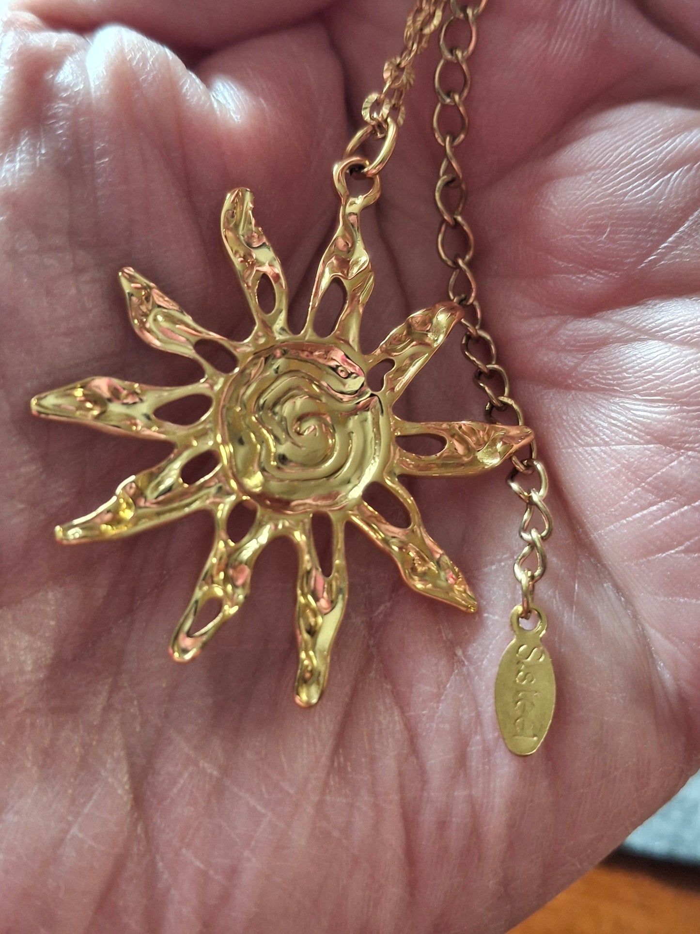 Sautoir chaîne acier inoxydable stainless steel 316 pendentif soleil stainless steel 316