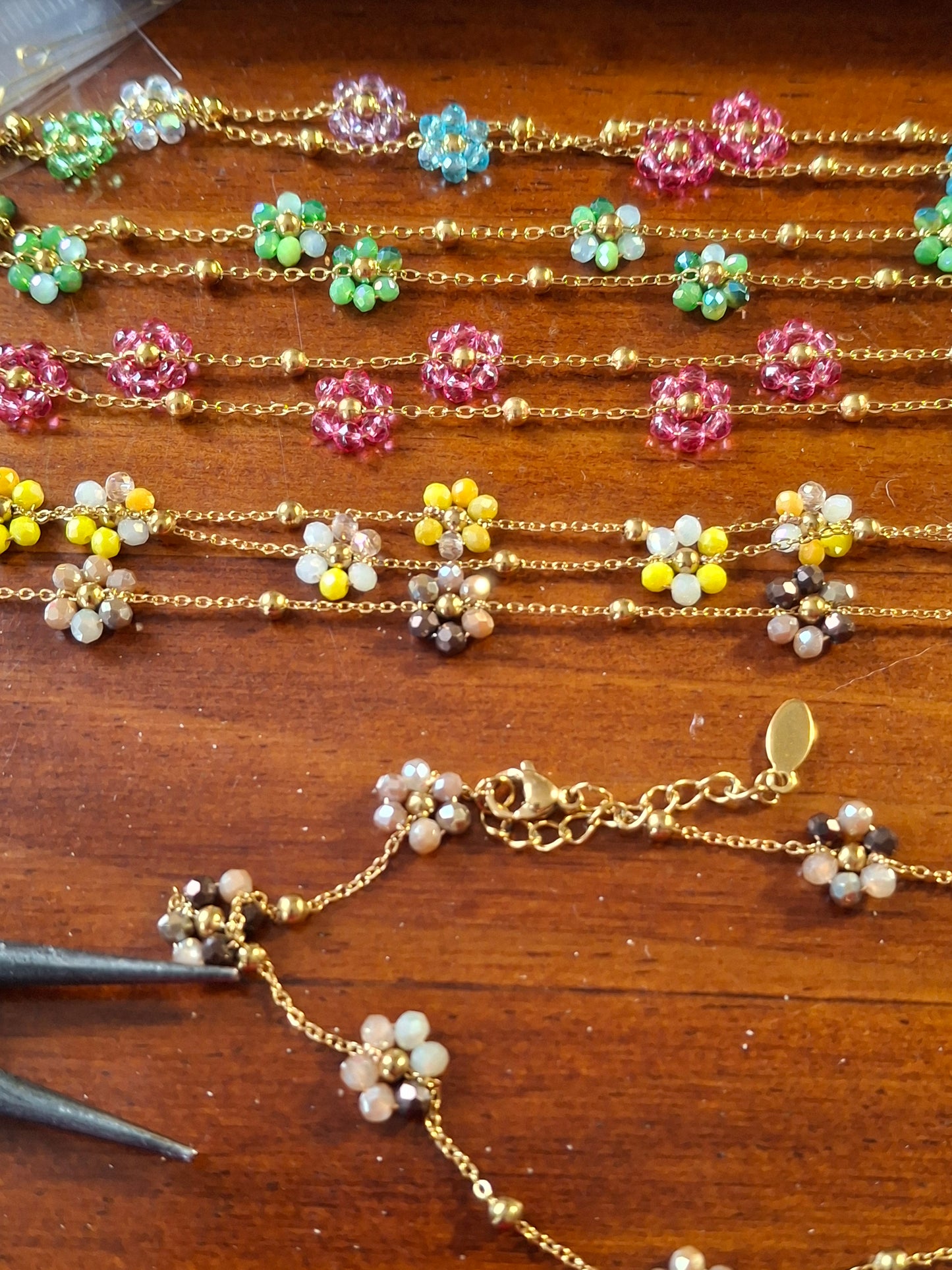 Bracelet chaîne acier inoxydable stainless steel 316 et fleurs sur mesure