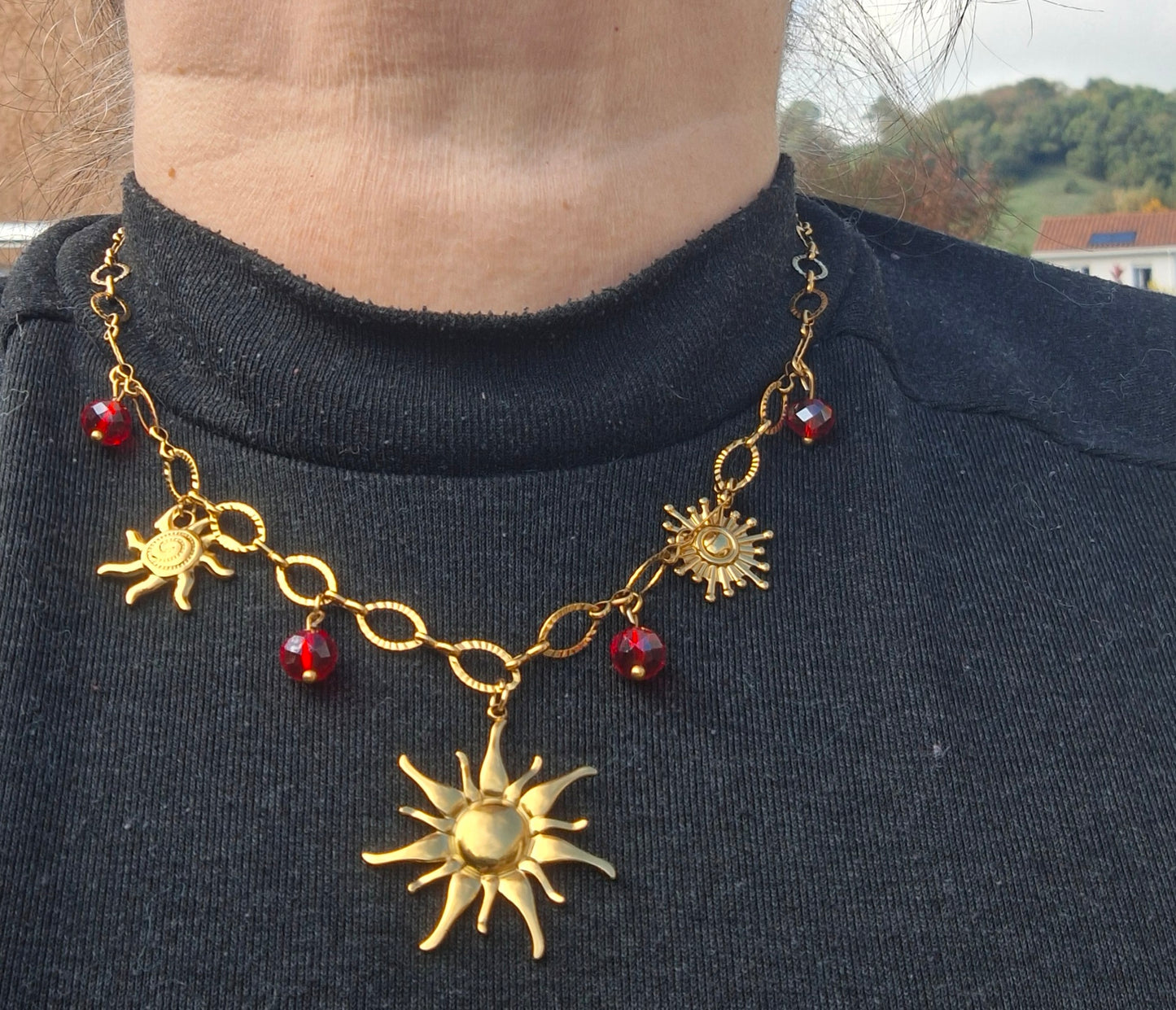 Collier chaîne dorée acier inoxydable stainless steel 316 et breloques stainless steel 316 handmade