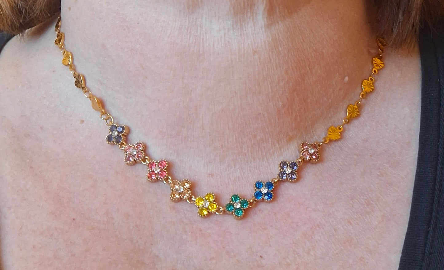 Herzkette aus Edelstahl 316 und mehrfarbige Blumenkette aus Edelstahl mit Kristall, handgefertigt, verstellbar