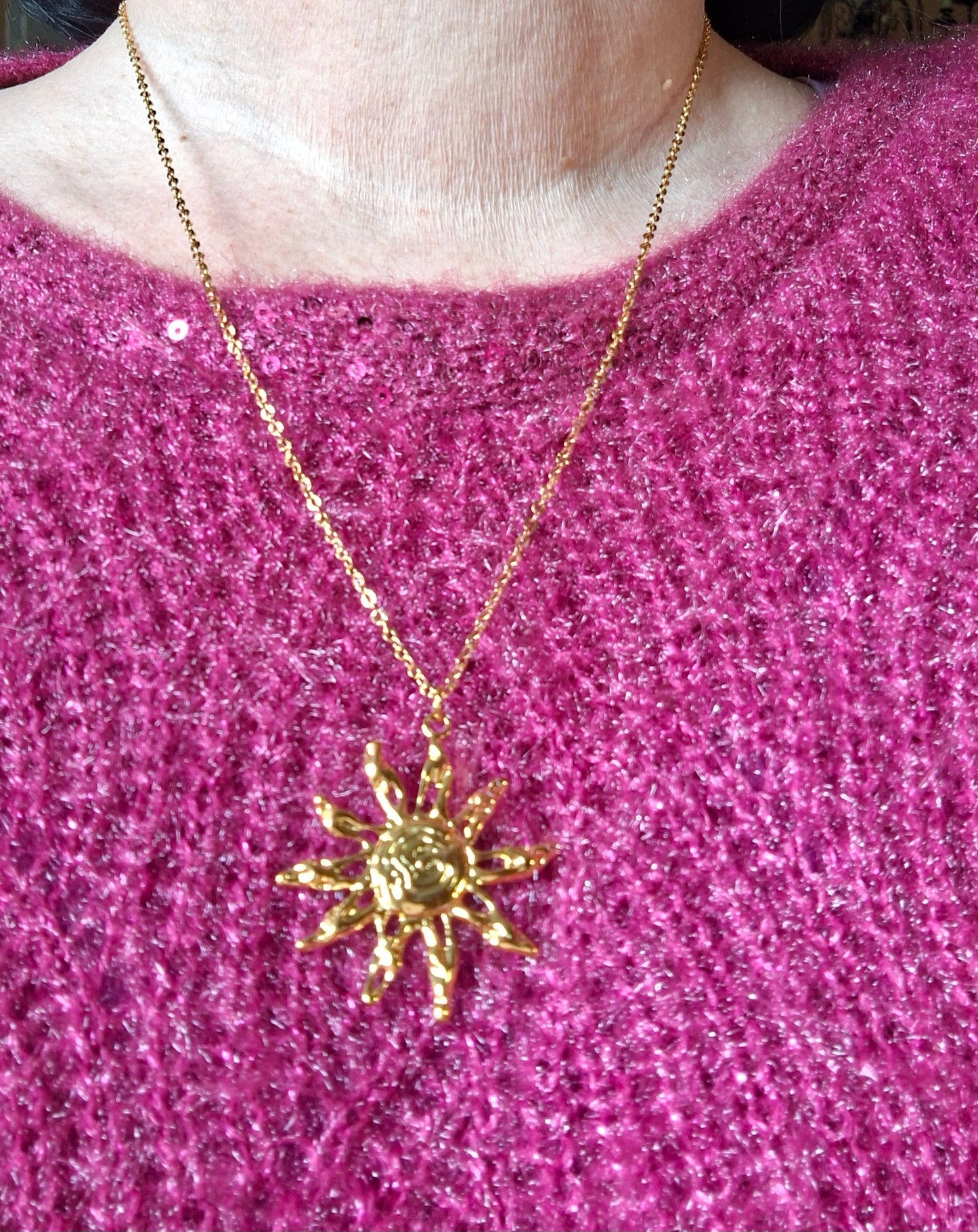 Sautoir chaîne acier inoxydable stainless steel 316 pendentif soleil stainless steel 316