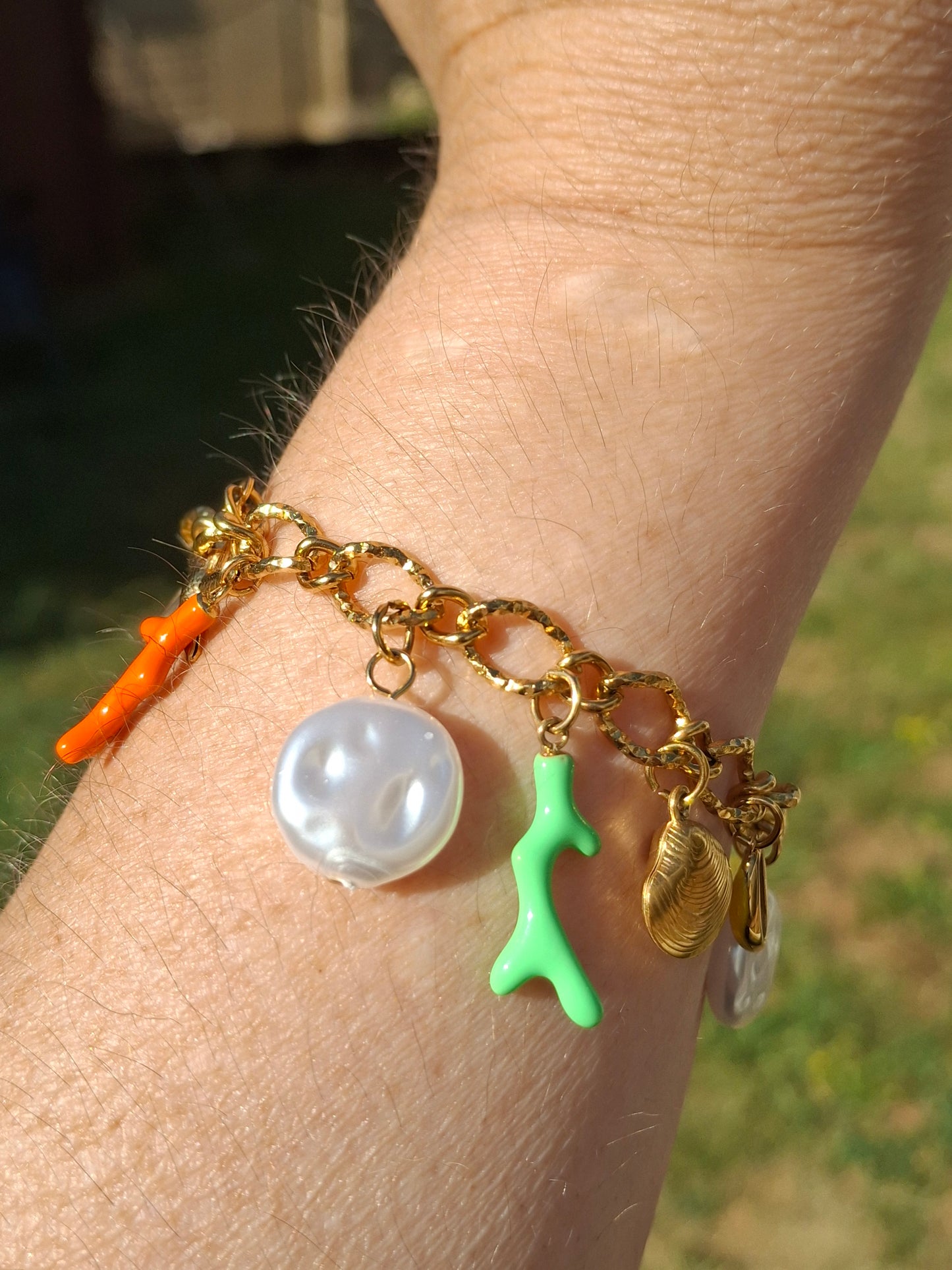 Bracelet chaîne acier inoxydable stainless steel et breloques handmade réglable