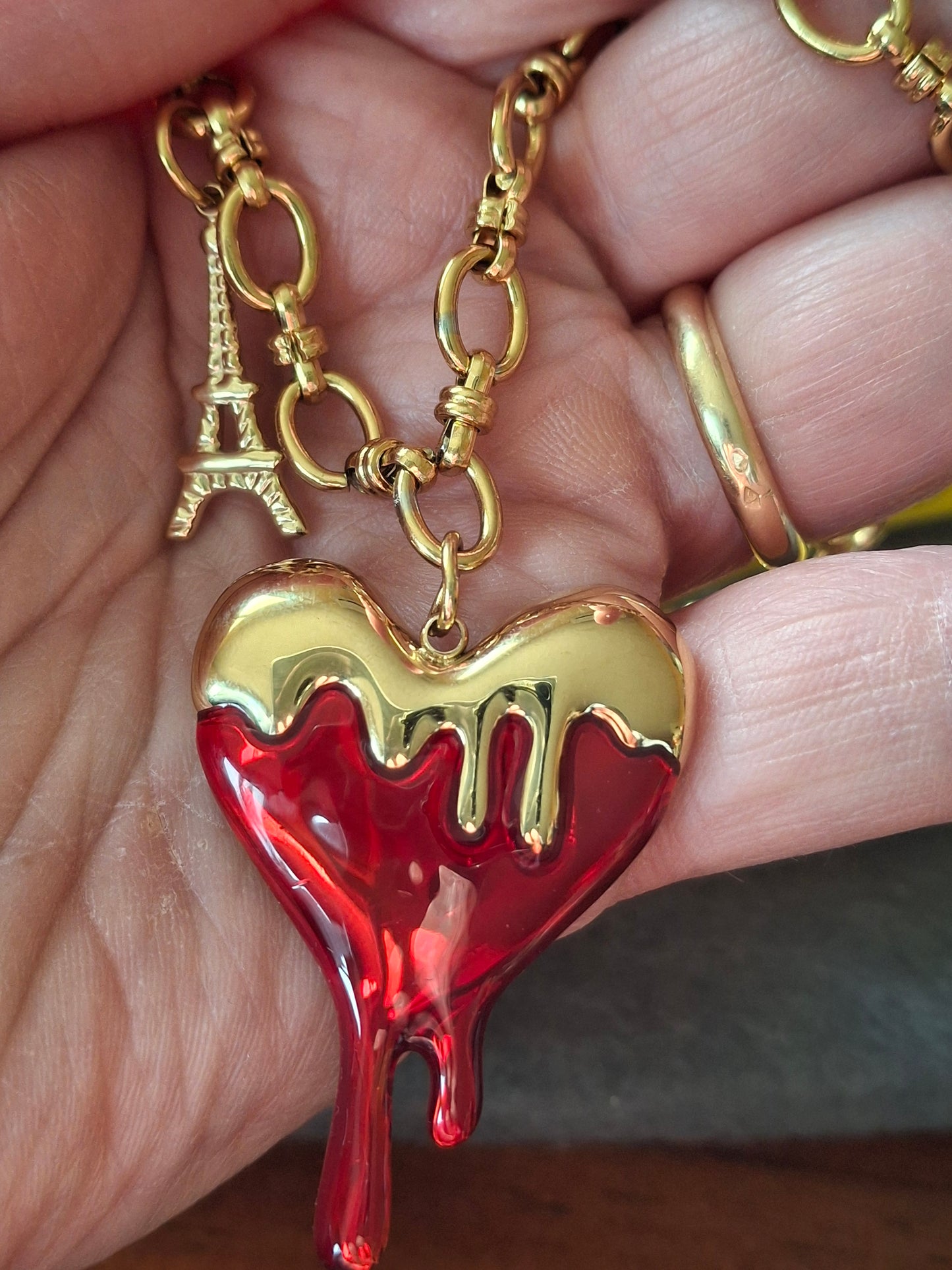 Verstellbare Edelstahl-316-Panzerkette mit Herz- und Eiffelturm-Anhängern